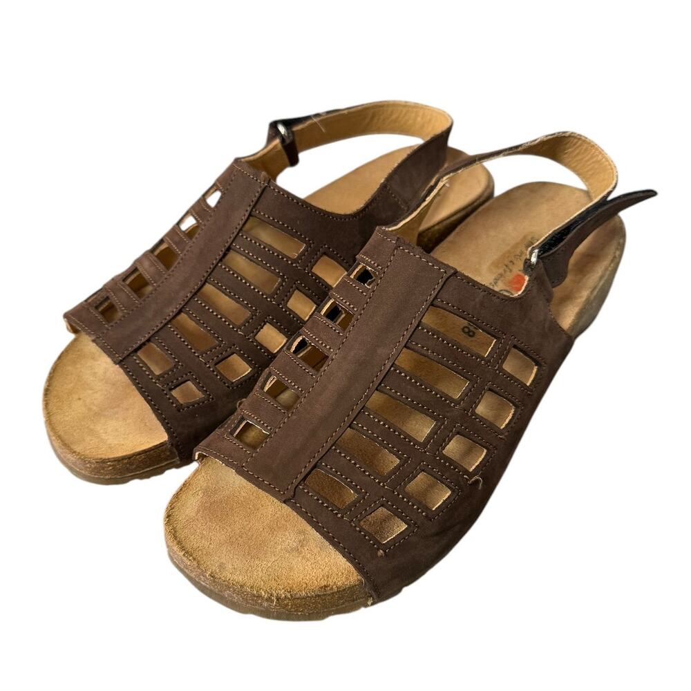 Haflinger Sandal Size 7 Slingback Women's Ts Morgan Slate Flat Footbed Leather - Picture 2 of 13